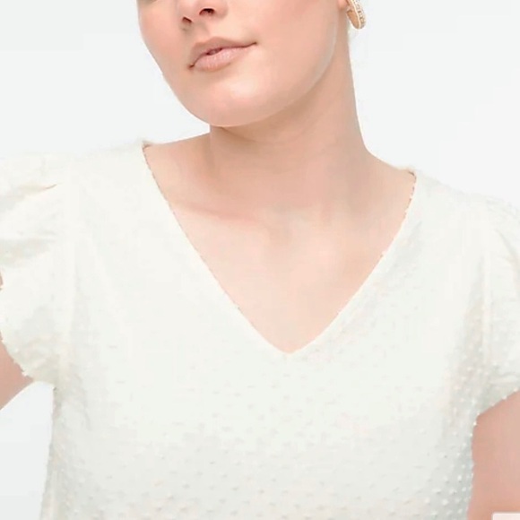 NWT J. Crew Flutter-sleeve Clip-dot Top Sz L large lg new ivory white - Picture 5 of 10
